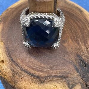 Judith Ripka Silver Ring with Deep Blue Stone